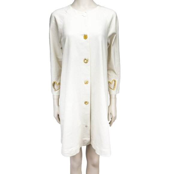 NOÉMIAH A-line High-end Jewel Button-up Oversized Cream Long Summer Jacket M/L - Picture 3 of 8